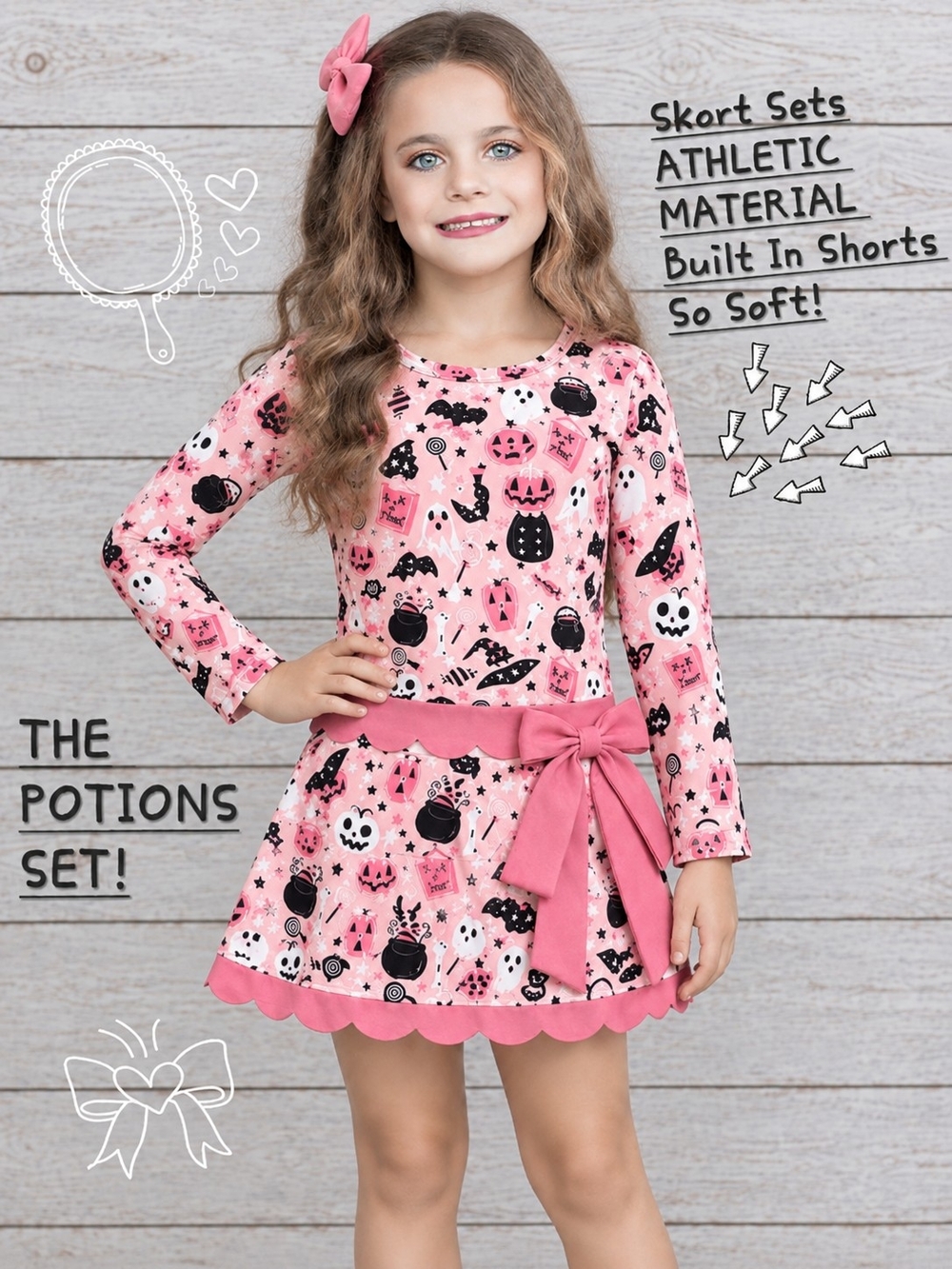Pink Halloween Potion Print Kids Skort Set